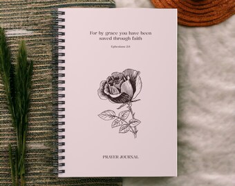 Christian Prayer Journal | Floral Design, Ephesians 2:8 Spiral Notebook