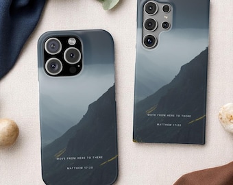 Christian Phone Case Bible Verse Matthew 17:20 Move Mountains | Premium Quality Slim Snap Cases for iPhone and Samsung UV protected