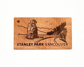 Cedar Wooden Magnet, Vancouver Whistler Landmarks, Engraved, Handcrafted