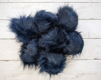 Large Navy Faux Fur Pom Pom