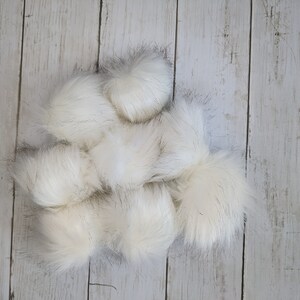 Medium White Faux Fur Pom Poms with Black Tips