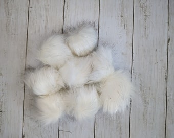 Medium White Faux Fur Pom Poms with Black Tips