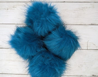 Large Medium Blue Faux Fur Pom Pom with Black Tips