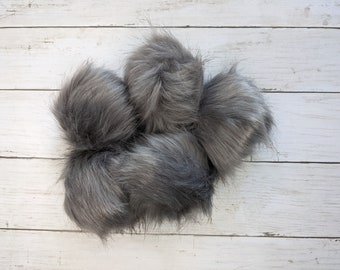 Large Gray Faux Fur Pom Pom