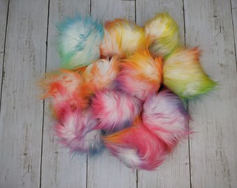 Medium Bright Multicolor Faux Fur Pom Poms