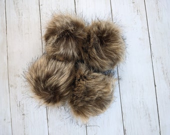 Large Brown & Black Faux Fur Pom Pom with Black Tips