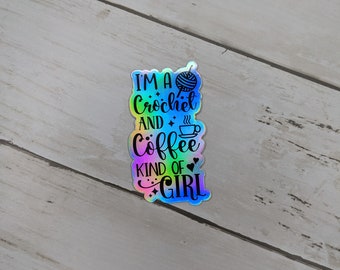 Crochet & Coffee Holographic Sticker