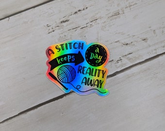 A Stitch A Day Holographic Sticker