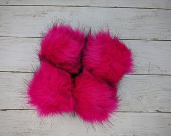 Large Hot Pink Faux Fur Pom Pom with Black Tips