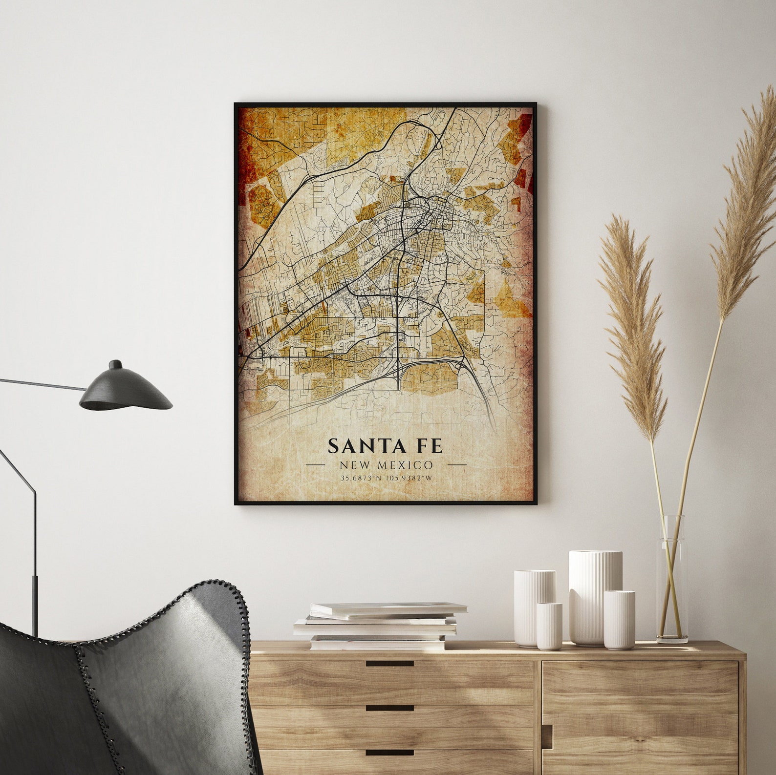Santa Fe Antique City Map Poster Santa Fe Antique Map Print Wall Art ...