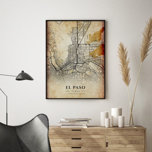 El Paso Antique City Map Poster -  El Paso Antique Map Print - Wall Art - Perfect Gift - Office Decor - Map Art