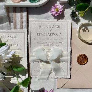 Letterpress Handmade Wedding Invitation with Embellishment – Deckled Edge Letterpress Invitation for Rustic & Destination Weddings