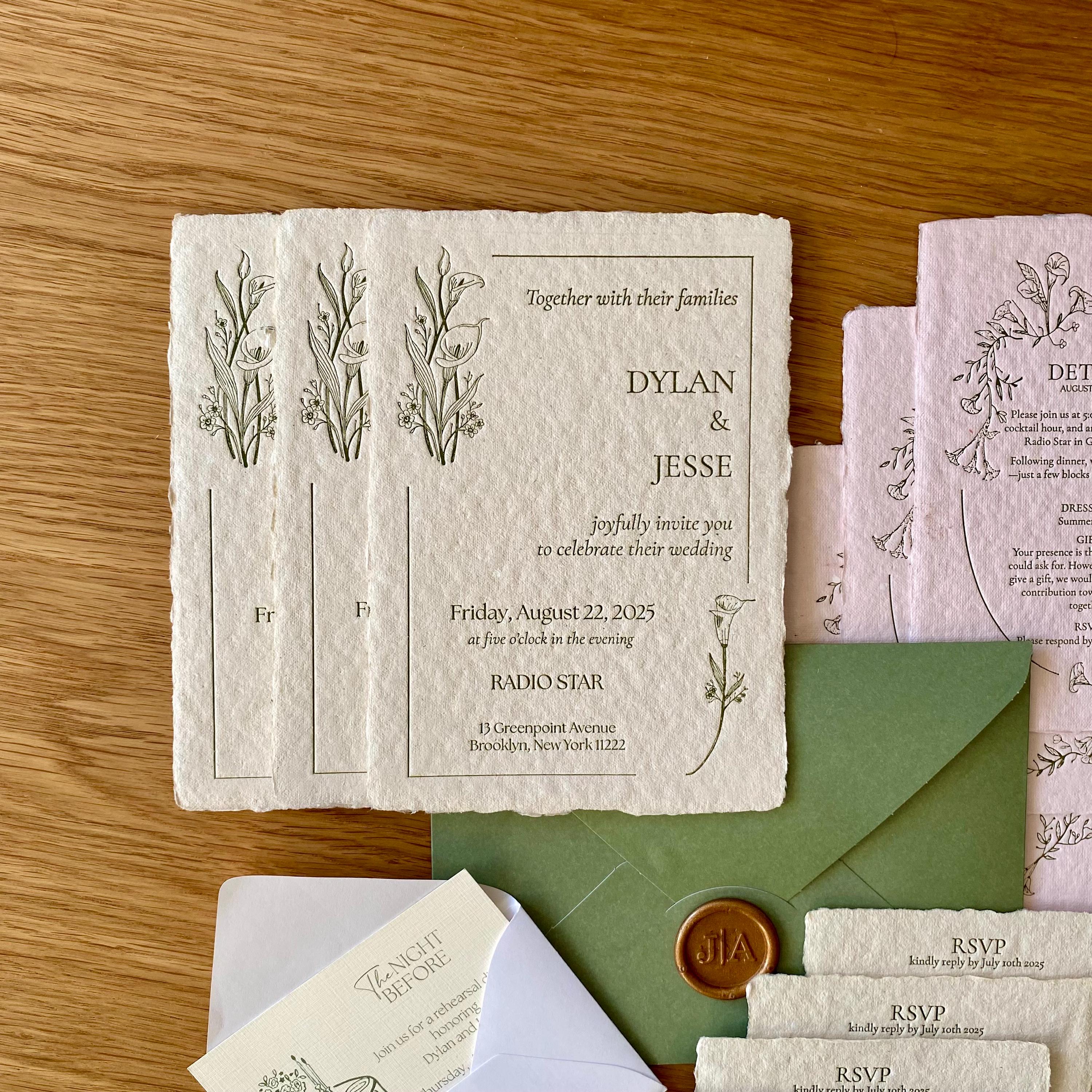 Custom Letterpress Wedding Invitation , Handmade Paper Elegant Invitation , Luxury Wedding Stationary , Letterpress Save The Date