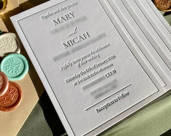 Letterpress Cotton Paper Wedding Invitation: Elegant, Rustic Boho Style