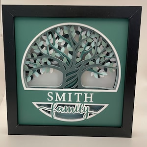 3D Personalized Family Tree Shadow box. 8&quot; square. Great gift for mother&#39;s day, father&#39;s day, anniversary, house warming or any occasion.
