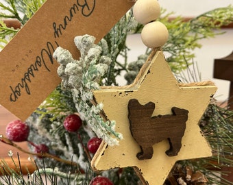 Dog Ornament/ Christmas Dog Ornament/ Handmade Wooden Dog Ornament/ Farmhouse Christmas Ornament/ Rustic Ornament