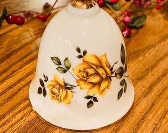 VINTAGE 1978 American Treasury Limited Edition American Beauty Rose Series No.3014/ Collectible Porcelain Yellow Rose Bell/ Made in Japan