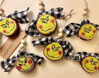 2" Grinch Wood Slice Ornament/ Grinch Ornament/ Grinch Ornaments/ Christmas Ornaments/ One-of-a-kind grinch gift
