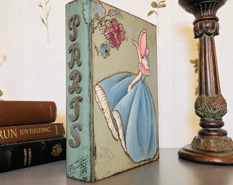 Handpainted Crinoline Lady Wooden Book Shaped Book Decor/ Made in USA/ Rustic Decor/ Shabby Chic Wooden Book