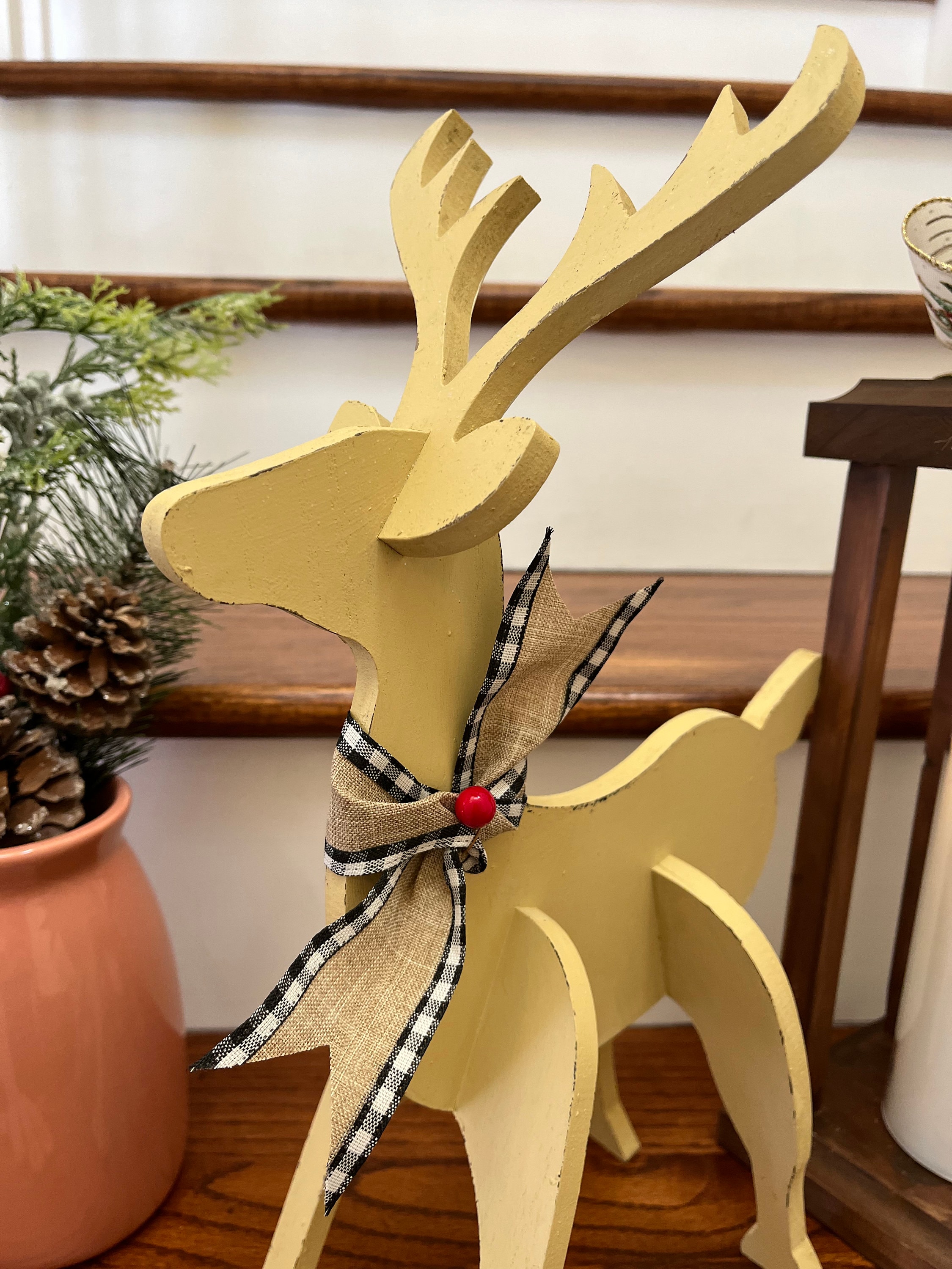 16" Handpainted Wooden Reindeer/ Wooden Reindeer/ MADE IN TEXAS