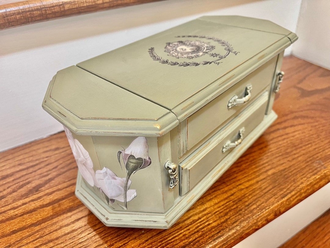 Hand Painted One of a Kind Jewelry Box/ Upcycled Distressed Jewelry Box
