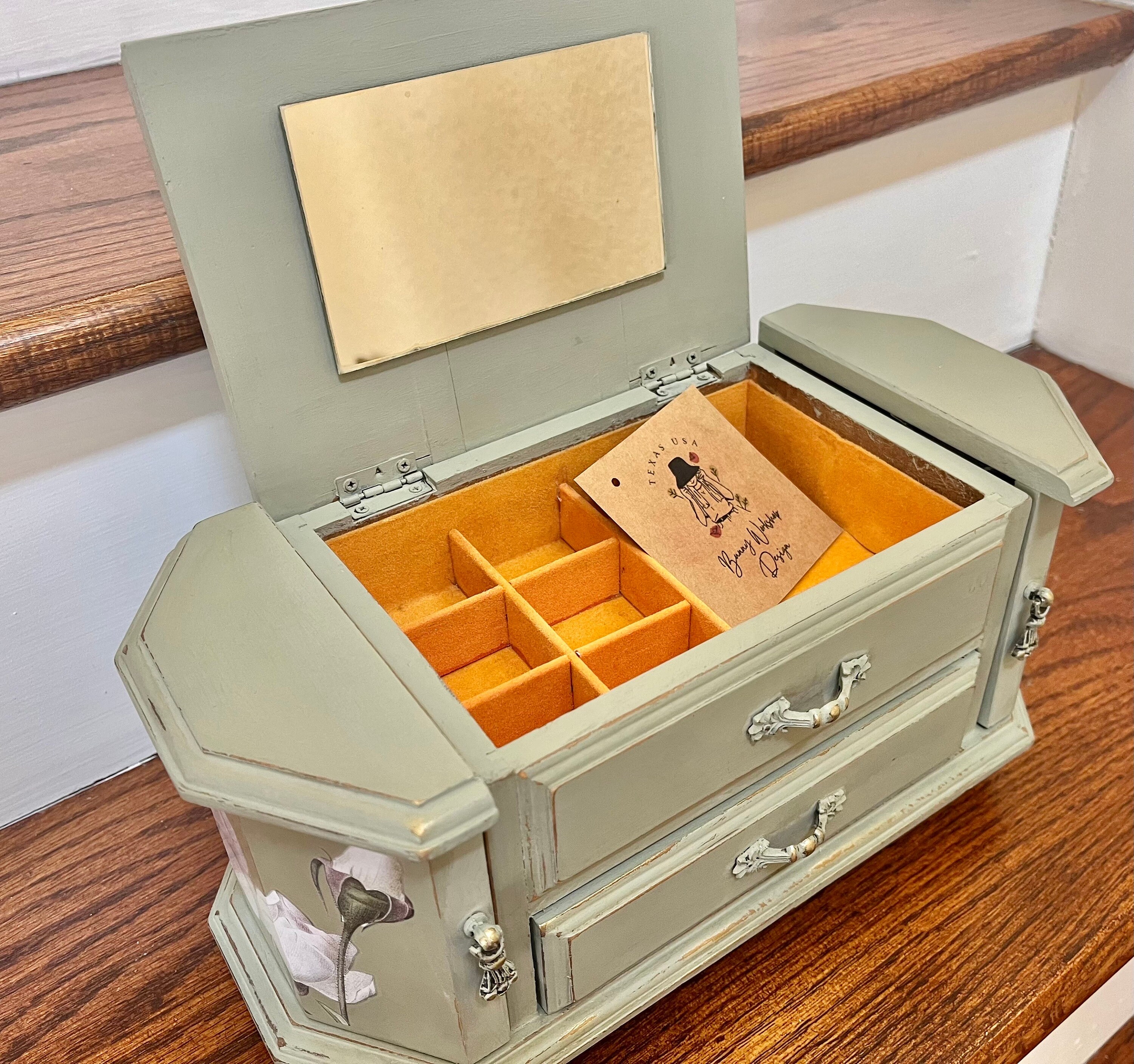 Hand Painted One of a Kind Jewelry Box/ Upcycled Distressed Jewelry Box