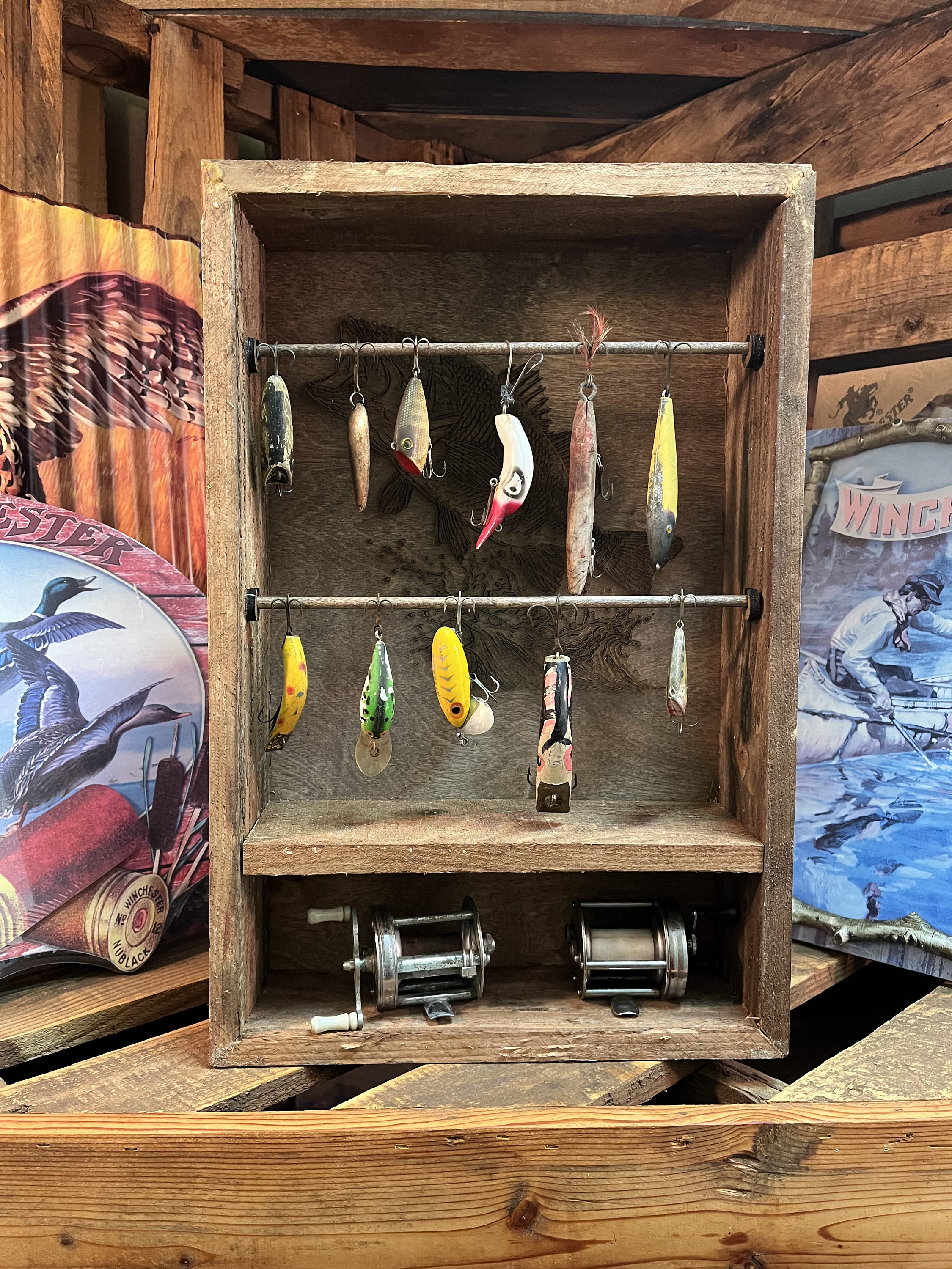 Fishing Lure Display: Includes all lures and reels