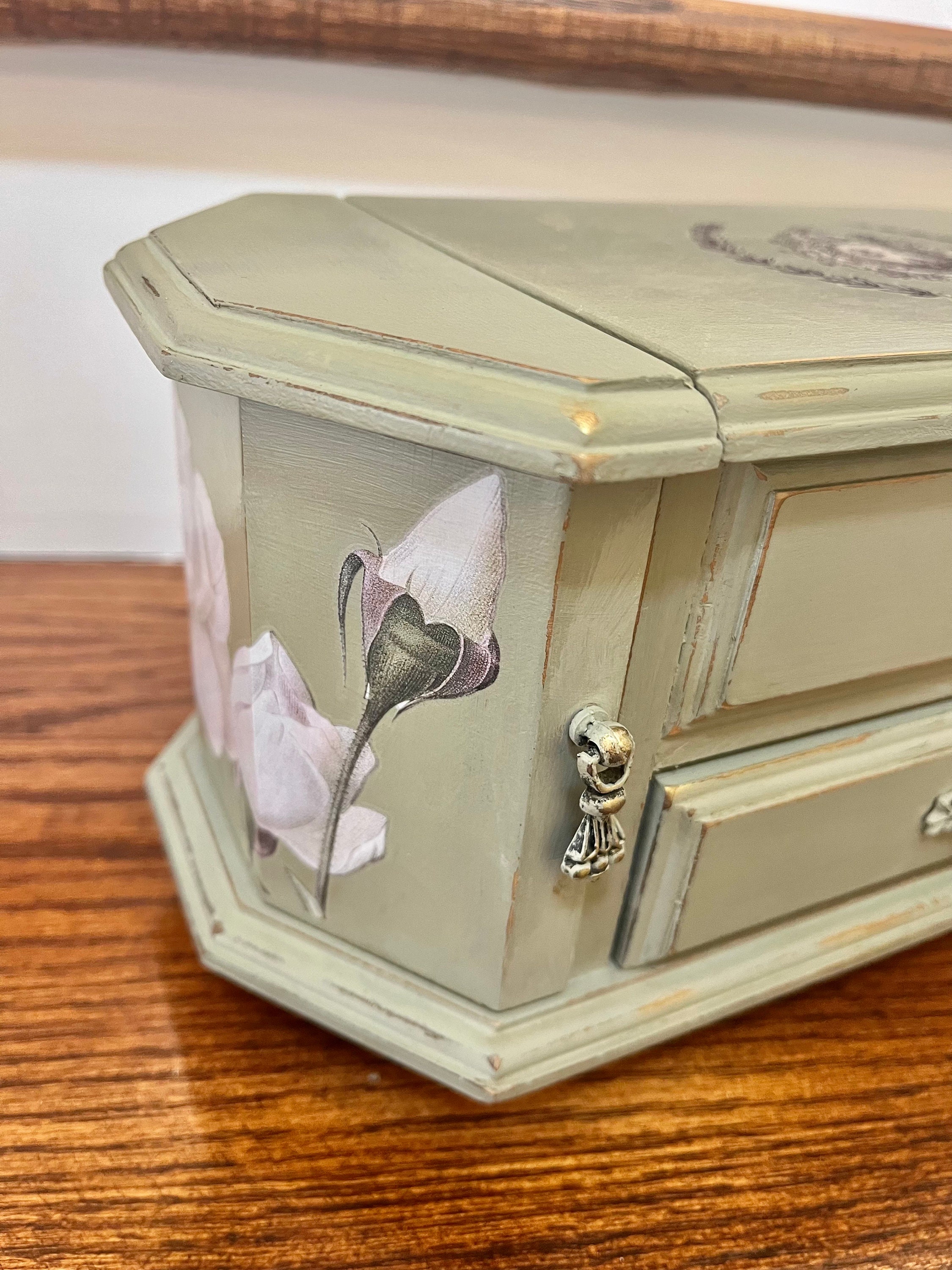 Hand Painted One of a Kind Jewelry Box/ Upcycled Distressed Jewelry Box