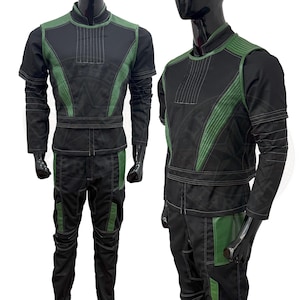 Custom Black Flight Suit & Flak Vest: Leather Accent Cosplay Costume