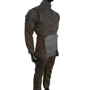 Handcrafted Brown Flight Suit Cosplay: Custom Fit Flak Vest & Cummerbund