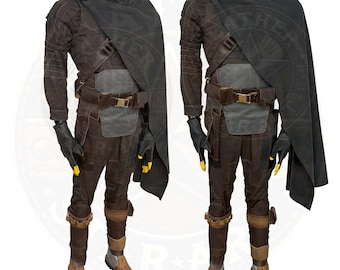 Bounty Hunter-cosplay vliegpak: leren harnas, riem en cape