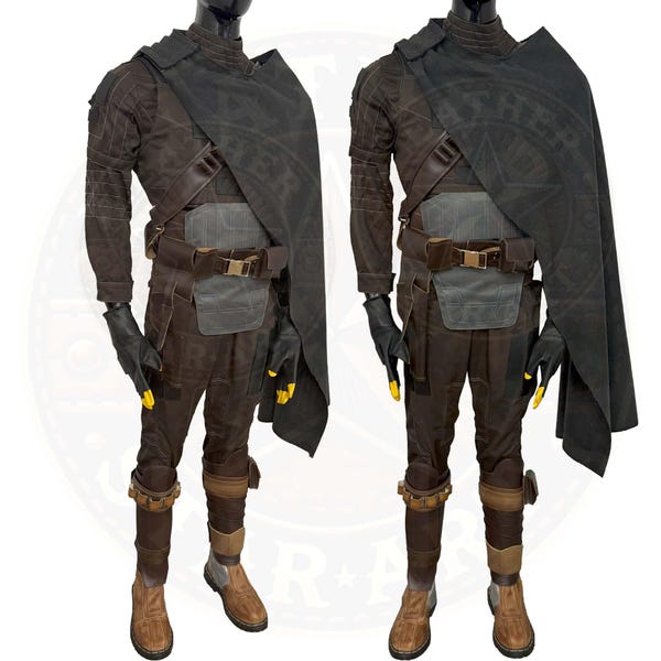 Bounty Hunter Cosplay Flight Suit: Leather Armor, Belt, and Cape