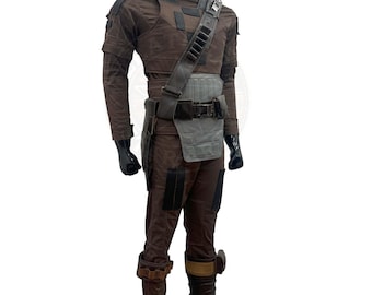 Bounty Hunter Brown Flight Suit: 3-Piece Cosplay Set with Leather Armor