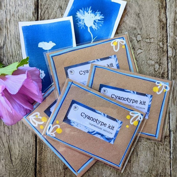 DIY lot de 5 petits cyanotype kit avec feuille photosensible et guide, idéal pour un remerciement, cadeau d'invité, mariage