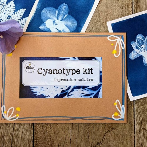 DIY creative cyanotype kit with photosensitive sheets and guide for solar printing