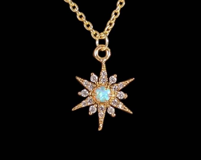 Dainty opal and CZ star necklace