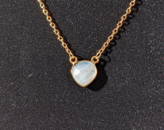 Dainty rainbow moonstone gold necklace