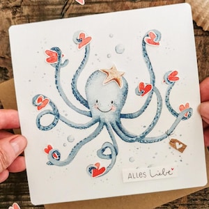 Plantilla de manualidades "Tarjeta de felicitación de pulpo - Combina y personaliza" para imprimir y crear en diversas ocasiones. Tarjeta de cumpleaños, de buena suerte, de agradecimiento...
