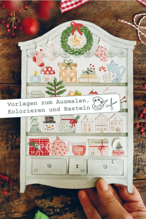 Adventskalender 2026 "Zauberschränkchen" Ausmalvorlagen zum Kolorieren u. Basteln. Mit Bastelanleitung und Bonus Vorlage "Weihnachtsschrank"