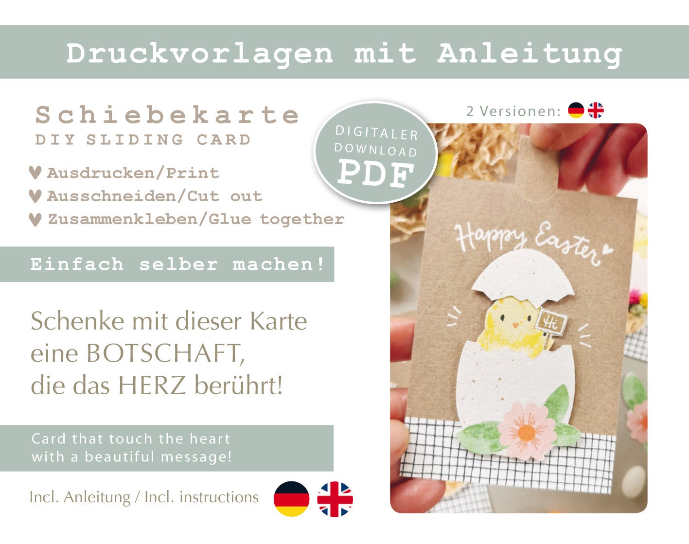  Foto zu Bastelvorlage "Frohe Ostern" zum Ausdrucken und Selberbasteln - Etsy.de 