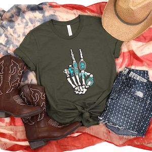 Concho Ring Shirt, Skeleton Rock Hands, Western Shirt, Metallica Shirt, Country Music Shirt, Wedding Ring Shirt, Turquoise Ring Shirt