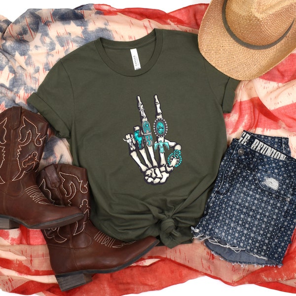 Concho Ring Shirt, Skeleton Rock Hands, Western Shirt, Metallica Shirt, Country Music Shirt, Wedding Ring Shirt, Turquoise Ring Shirt