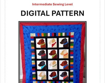 Patrón digital para la parte superior de una colcha con diseño de cachorros y parches, 56" x 66".