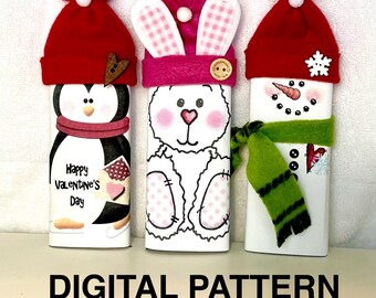 DIGITAL PATTERNS for a Set of 3 Hershey Candy Bar Wrappers with Hats and Scarves