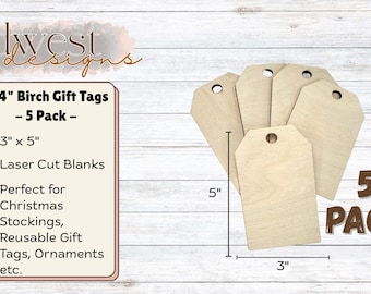 Pack of 5 Laser Cut Wooden Gift Tag Blanks, 3"x5" Wooden Tags, Craft Wood Blanks, Tag Blanks, Craft Tags, Tag Cutouts