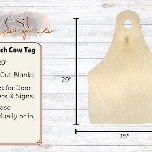 Laser Cut Large Cow Ear Tag Wood Blank, Cow Tag Door Hanger Blank, Craft Blanks, Tag Blanks, Craft Wood Cut Out, Cow Tag Cut Out