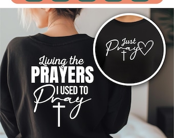 Living The Prayers I Used To Pray Svg, Inspirational Faith Quote Sublimation, Christian Checkerboard Design Svg, Retro Typography Svg.