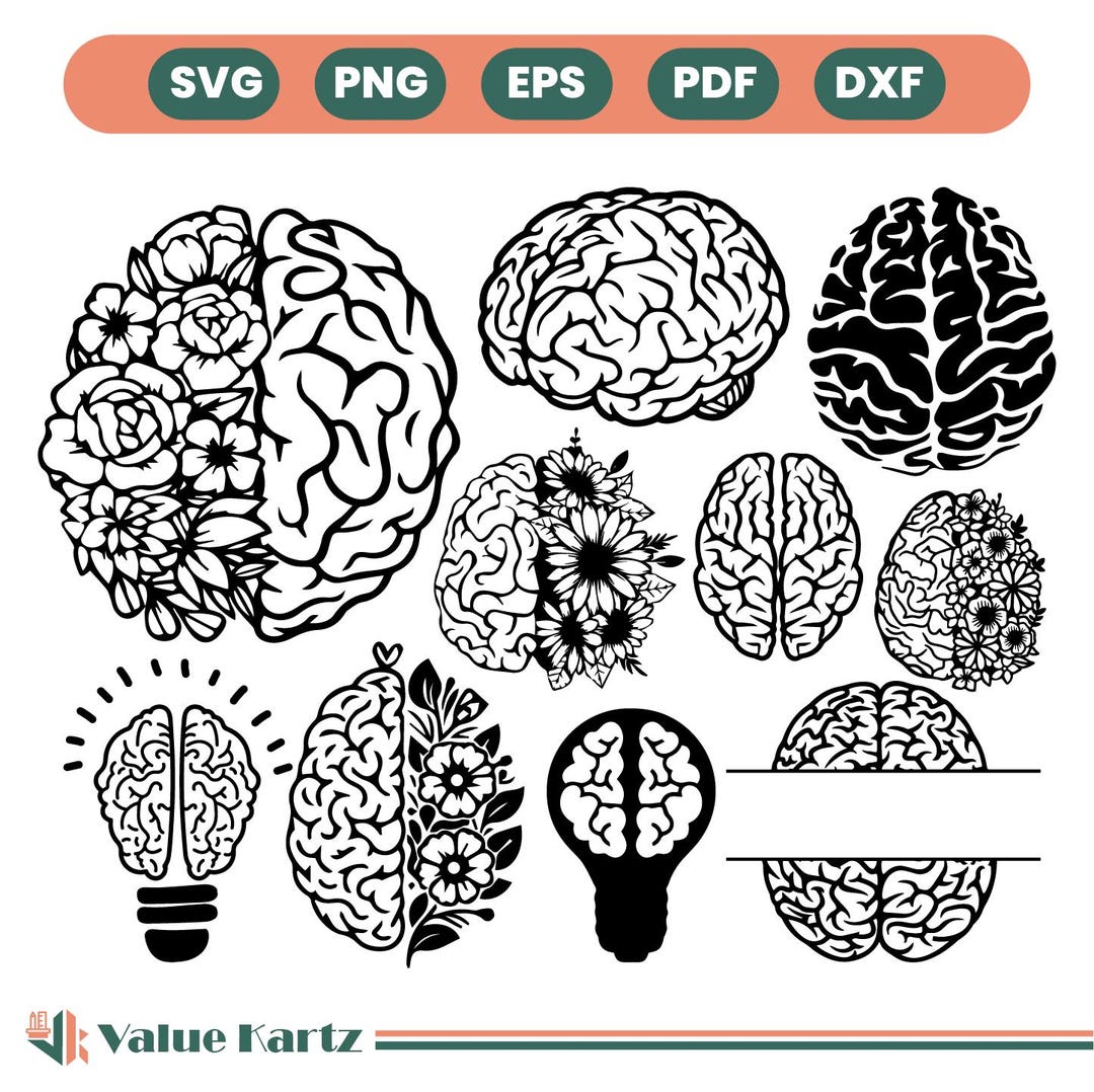 Brain Pattern Dxf Brain SVG Bundle Human Mind Art Illustration Lightbulb Brain Cut Files ...