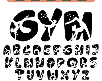 Gymnastics Letter SVG Font Alphabet, Gymnasts Silhouette Bubble Letters, Cricut Cut Files PNG dxf eps PDF, Cheer Dance Team Monogram Design!