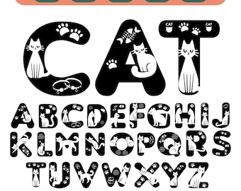 Gothic Cat Alphabet SVG Font | Cute Kitty Letters A–Z with Paw Prints | Cricut & Silhouette Cut Files | Kids Name Monogram | PNG EPS dxf pdf